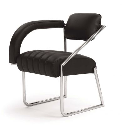 Schwarzer Ledersessel im modernen Design mit Chromgestell, Non Conformist Stil.